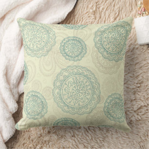 Cojín Decorativo Patrón de mandala de cachemira verde menta vintage