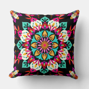 Cojín Decorativo Patrón de Mandala Floral Colorido