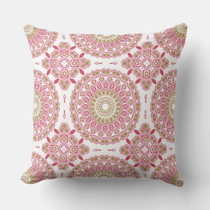 Cojín Decorativo Patrón de Mandala Fuchsia y Oliva