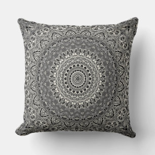 Cojín Decorativo Patrón de Mandala Geométrico Blanco y Negro