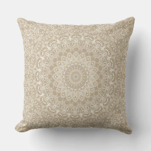 Cojín Decorativo Patrón de Mandala Khaki y White Ornamental
