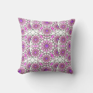 Cojín Decorativo Patrón de Mandala, lavanda, rosa, rosa caliente, b