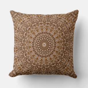 Cojín Decorativo Patrón de Mandala Marrón Chocolate y Blanco