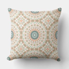 Cojín Decorativo Patrón de Mandala Moderno Naranja y Verde