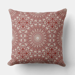 Cojín Decorativo Patrón de Mandala Rojo Carmesí y Beige