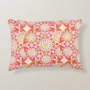 Cojín Decorativo Patrón de mandala, rojo coral, rosa, dorado