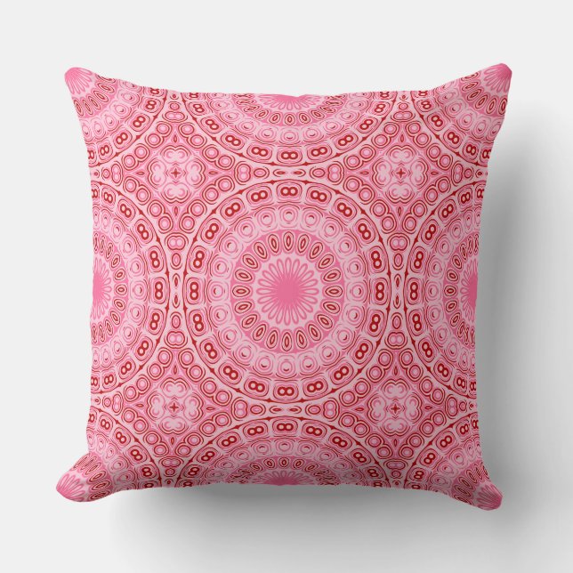 Cojín Decorativo Patrón de Mandala Rojo y Rosa (Anverso)