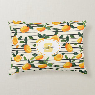 Cojín Decorativo Patrón de mango de color de agua con hojas verdes
