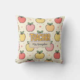 Cojín Decorativo Patrón de manzana de escuela de maestro amarillo 