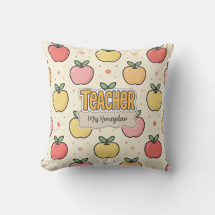 Cojín Decorativo Patrón de manzana de escuela de maestro amarillo