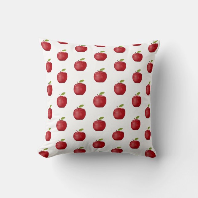 Cojín Decorativo Patrón de Manzana Roja sobre Blanco (Anverso)