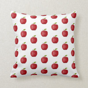 Cojín Decorativo Patrón de Manzana Roja sobre Blanco