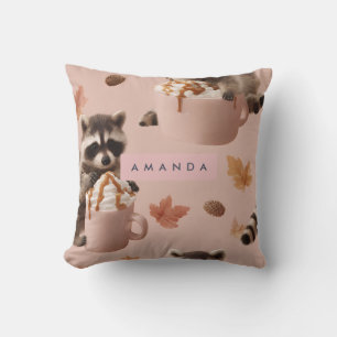 Cojín Decorativo Patrón de mapache personalizado de otoño personali