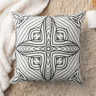 Cojín Decorativo Patrón de marco de mandala en blanco y negro