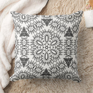 Cojín Decorativo Patrón de marco de mandala en blanco y negro