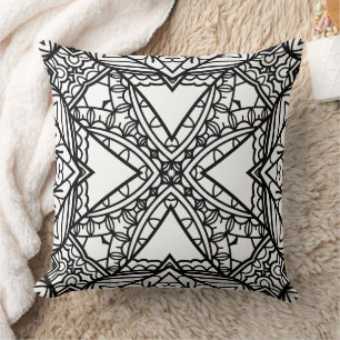 Cojín Decorativo Patrón de marco de mandala en blanco y negro