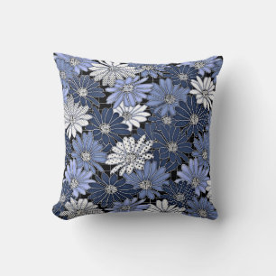Cojín Decorativo Patrón de margarita azul y blanco