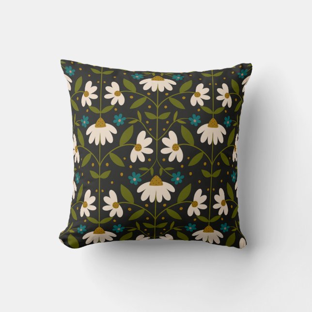 Cojín Decorativo Patrón de margarita blanca (Anverso)