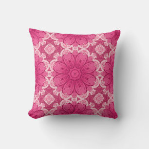 Cojín Decorativo Patrón de margarita geométrica en rosa coral y pas