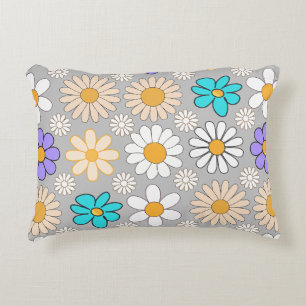 Cojín Decorativo Patrón de margarita retro simple.01. Gray BG