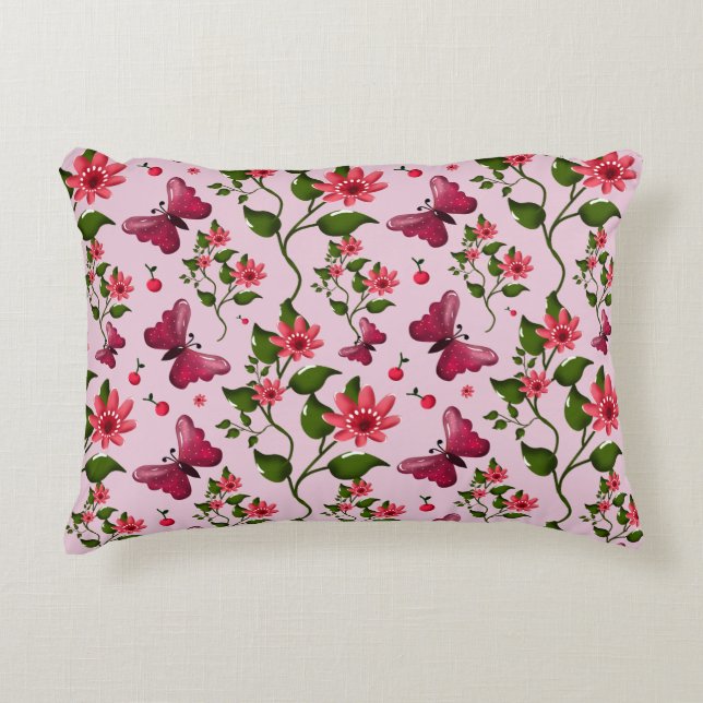 Cojín Decorativo Patrón de Mariposa Cereza Lindo, Fruta Kawaii Bril (Anverso)