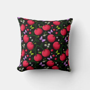 Cojín Decorativo Patrón de Mariposa Cereza Lindo, Fruta Kawaii Bril