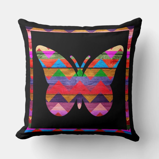 Cojín Decorativo Patrón de mariposa de Chevron (Anverso)