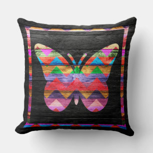 Cojín Decorativo Patrón de mariposa de Chevron en madera