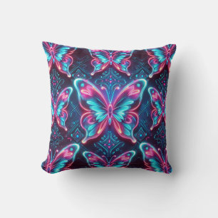 Cojín Decorativo patrón de mariposa de neón