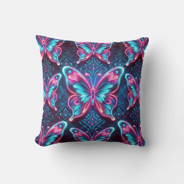 Cojín Decorativo patrón de mariposa de neón (Anverso)