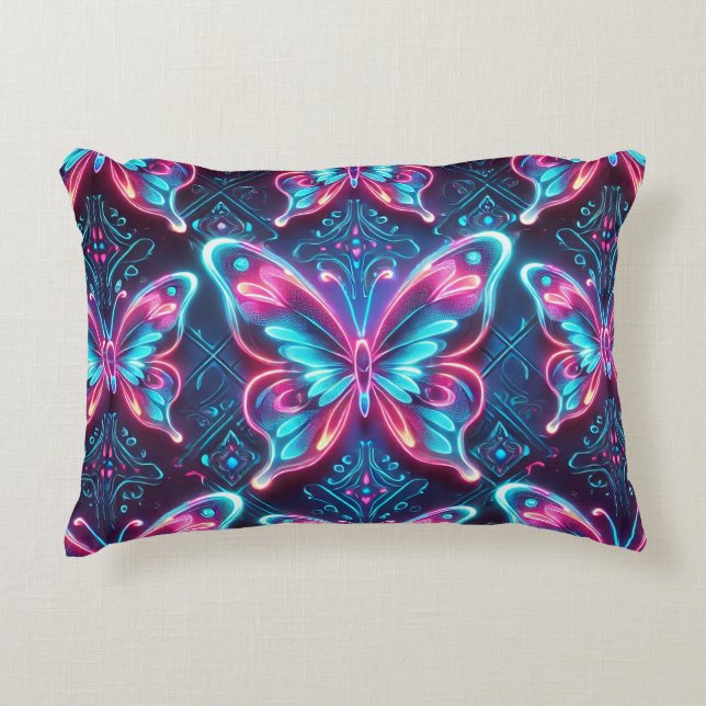 Cojín Decorativo patrón de mariposa de neón (Anverso)