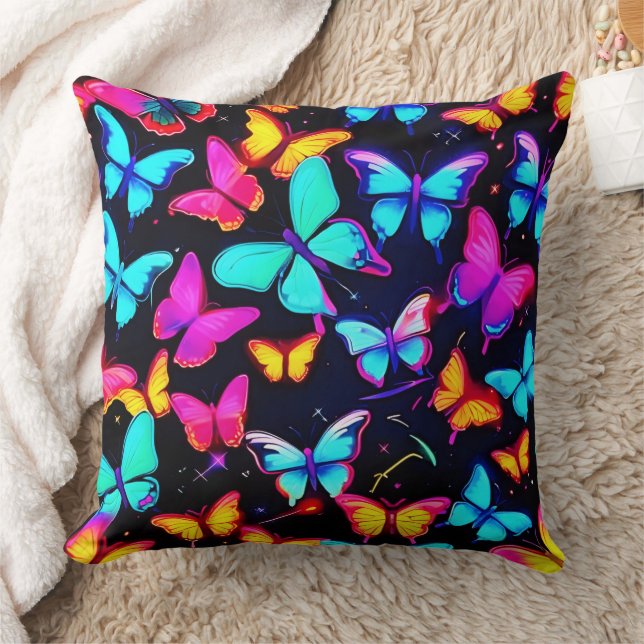Cojín Decorativo Patrón de mariposa de neón (Manta)