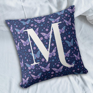Cojín Decorativo Patrón De Mariposa Morada Girona Con Monograma Neg