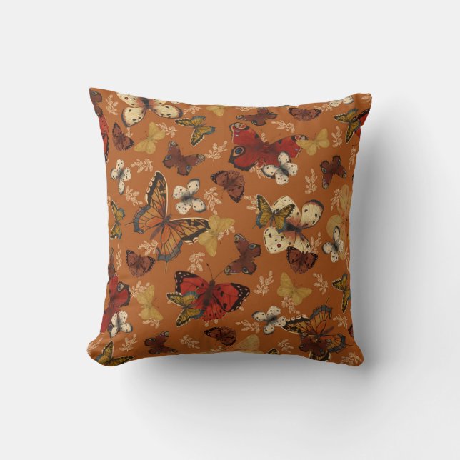 Cojín Decorativo Patrón de mariposa Naranja Alas al Sol (Anverso)