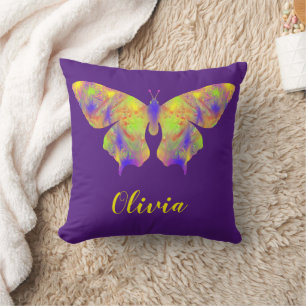 Cojín Decorativo Patrón de mariposa psicodélica morado personalizad