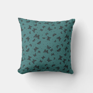 Cojín Decorativo Patrón de mariposa vintage negro azul