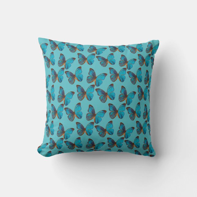 Cojín Decorativo Patrón de mariposas azul turquesa (Anverso)