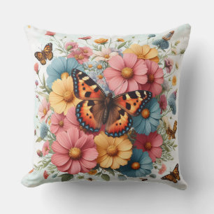 Cojín Decorativo Patrón de mariposas y flores