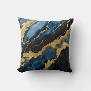 Cojín Decorativo Patrón de mármol azul con oro