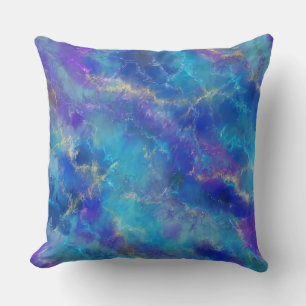 Cojín Decorativo Patrón de mármol azul, púrpura y dorado