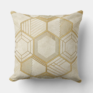 Cojín Decorativo Patrón de mármol crema geométrico hexágono dorado