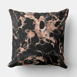 Cojín Decorativo Patrón de mármol moderno negro y oro rosa