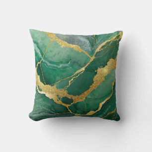 Cojín Decorativo Patrón de mármol verde con oro