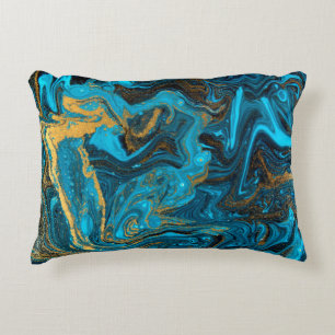Cojín Decorativo Patrón de mármoles azules y dorados. Liquidación d