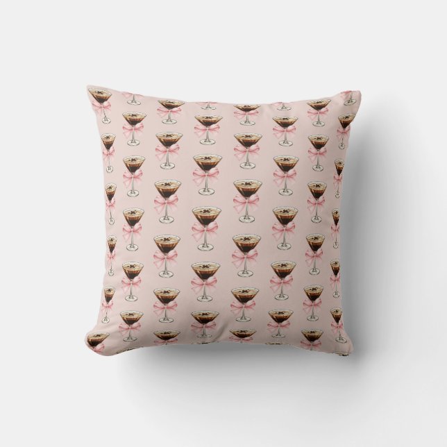 Cojín Decorativo Patrón de Martini de Espresso Rosa (Anverso)