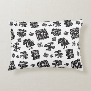 Cojín Decorativo Patrón de maya sin foco. Étem étnico negro y bl