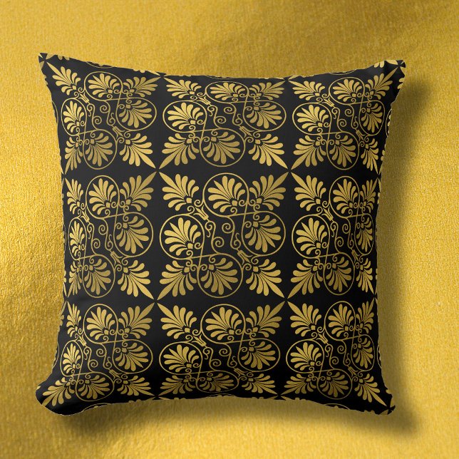Cojín Decorativo Patrón de Meander Griego Oro Negro (Subido por el creador)