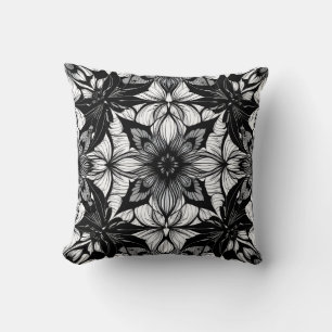 Cojín Decorativo Patrón de medallón de encaje floral monocromo