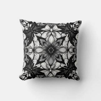 Cojín Decorativo Patrón de medallón de encaje floral monocromo