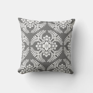 Cojín Decorativo Patrón de medallón japonés, gris / gris y blanco